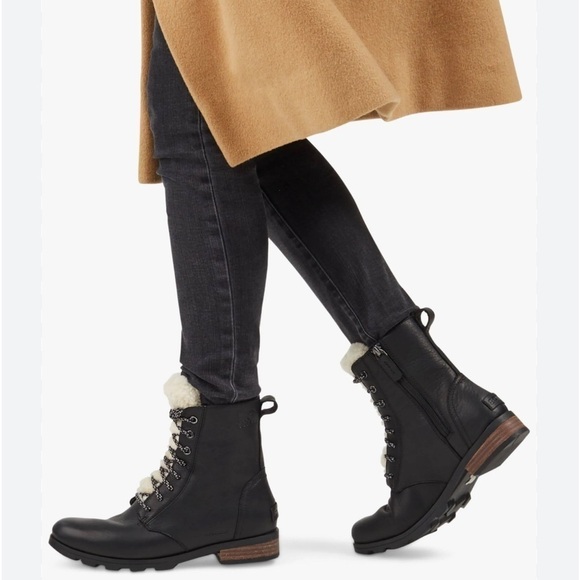 Sorel Shoes - NIB SOREL Emilie Short Lace Cozy Sherpa Waterproof Moto Combat Boots 8.5